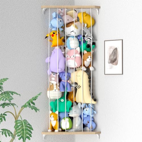 Zayysoha Stuffed Animal Storage Wood Soft Toy Shelf Organizer for Plushie Toys with Adjustable Length Large Corner Plush Toys Holder for Nursery Play Room Bedroom Kid Room (Natural)