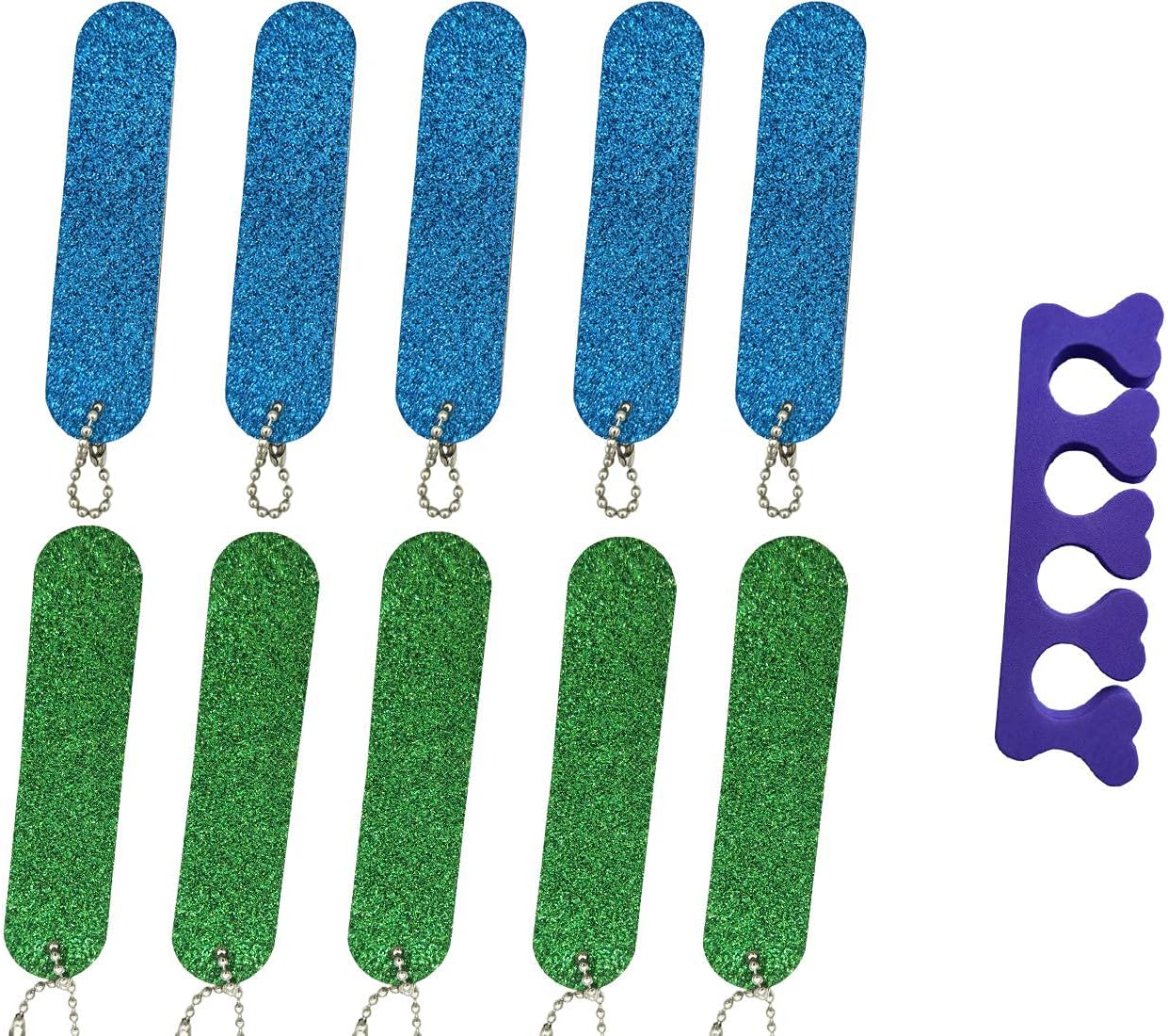 10 Pcs Professional Nail Files Nail tool Shining Blue and Green Mini Nail Colorful Files With Chain Double Sided Emery Board 180 Grit